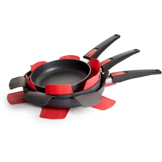 WOLL – Silikon-Pfannenschutz-Set 3-teilig – 2 Stück Ø 35 cm rot & 1 Stück Ø 40 cm grau – hitzebeständig & rutschfest – spülmaschinenfest