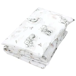 TupTam Kinder Gemusterte Bettdecken Set Ganzjahresdecke Bettdecke Kopfkissen Flachkissen 2tlg., Farbe: Elefanten/Regenbogen, Größe: 135x100 cm