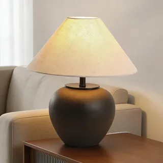 HvKvHvY Rustikale schwarze Bauernhaus-Tischlampe, Tischlampen im Wabi-Sabi-Stil, Vintage-Nachttischlampe aus Keramik für Schlafzimmer, Hotel, Wohnzimmer, dekorative Ornamente (schwarz)