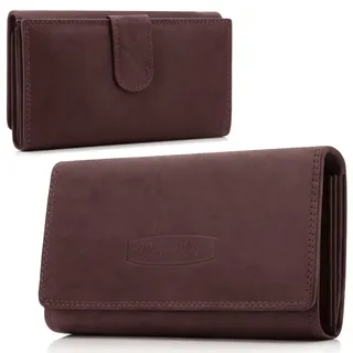 ekavale Damen-geldbörse XXL aus Rindsleder mit RFID Leder-Geldbörse mit vielen Fächern für Frau (Bordo)