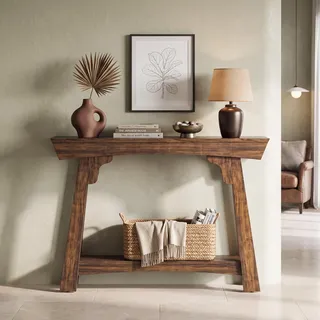LITTLE TREE 41-Zoll-Konsolentisch mit Stauraum, 2-stufiger Sofatisch hinter der Couch, Landhaus-Eingangstisch für Wohnzimmer, Flur (Rustikales Braun)