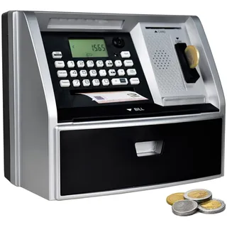 Fimleiy Spardose für Kinder mit Euro-Münzerkennung, LCD-Anzeige & Wunschzielverfolgung, Black/Silver