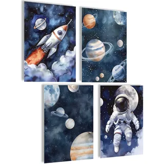 mojoliving Bilder Kinderzimmer jungen Baby Zimmer Poster Set Wandbilder Kinderzimmer mädchen Babyzimmer Deko Bilder für Baby Zimmer Dekoration (Astronaut)