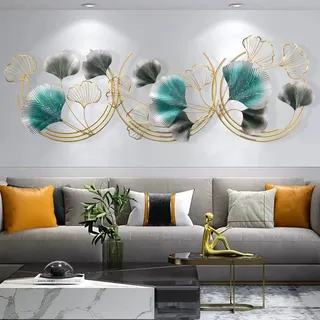 GERHWASH Wanddeko Metall Gingko Gold Wanddeko Metall 3D Wandskulpturen Ginkgo Blatt Kunst Ornament als perfekte Deko Wohnzimmer 150 x 50 cm
