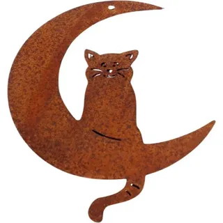 Gartenfigur Katze im Mond Edelrost