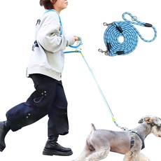 JOPOY Freihändige Hundeleine (4 m) – Starke Hundetrainingsleine, 1,3 cm Dicke Nylon-Doppelleine für kleine, mittelgroße und große Hunde, Service, Spazierengehen, Laufen (blau)