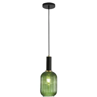 ESKED Hängeleuchte, modern, aus geriffeltem Glas, mit E27-Fassung, Hängeleuchte für Kücheninsel, Esszimmer, Schlafzimmer (Grün, 13cm)