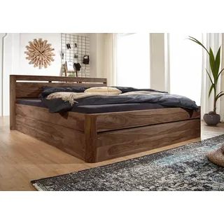 MASSIVMOEBEL24.DE Bett Sheesham 160x200x90 rot-braun gebeizt TORONTO #160 - Dunkelbraun