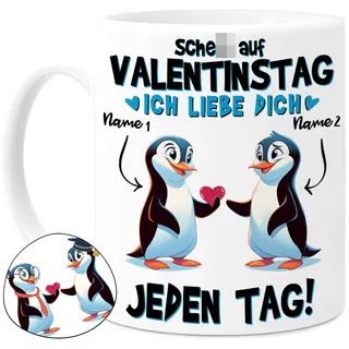 Tassenliebling® Paar Tasse personalisiert - Pinguin - ... auf Valentinstag - Lustiges Pärchen Geschenk für ihn zum Valentinstag - Liebesgeschenke Freund Ehemann - 330ml Keramik