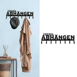 Cepewa Garderobenleiste zum Aufhängen Einfach Abhängen | Spruch 8 Haken 70x22x5cm Eisen | Kleiderhaken Hakenleiste (1 x Garderobenleiste Einfach Abhängen)