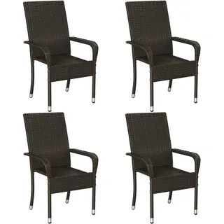 Yaheetech 4er Set Polyrattan Gartenstühle Stapelbar, Rattanstühle Stapelstuhl mit Armlehnen & Rückenlehne, Rattan Stuhl Balkonstuhl mit Verstellbaren Schutzfüßen für Garten Balkon Terrasse, Braun