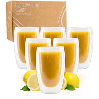 Exitoso Doppelwandige Latte Macchiato Gläser | 450ml 6er gläser set | doppelwandige kaffeegläser | Borosilikatglas Kaffeetassen Glas | kaffeegläser cappuccino gläser