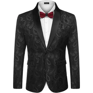 COOFANDY Herren Smoking Sakko Anzug Modern Luxus Stilvoll Anzugjacke Blazer mit Blumenmuster Paisley für Abendessen Hochzeit Party Abschlussball