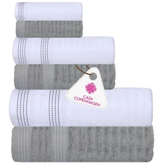 Casa Copenhagen Elegance 6-teiliges Handtuchset, Grauviolett + Weiß, 550 g/m2, 2 Badetücher, 2 Handtücher, 2 Waschlappen aus weicher ägyptischer Baumwolle für Badezimmer, Küche und Dusche