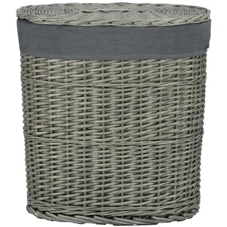 Ambia Home Wäschekorb , Grau , Holz, Textil , Weide , vollmassiv , 30 l , oval , 30x48x44 cm , Deckel, Innenfutter, handgemacht , Haushalt & Reinigung, Wäschepflege, Wäschekörbe & Wäschetonnen