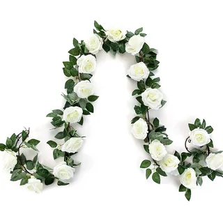 Blumengirlande Künstlich Kunstblumen Hängend Rosen Blumen Girlande 2 Stück Fake Blumen Hängepflanze Blätter Girlande für Zuhause Wand Garten Hochzeit Bogen Anordnung Dekoration 220cm 16 Blumen