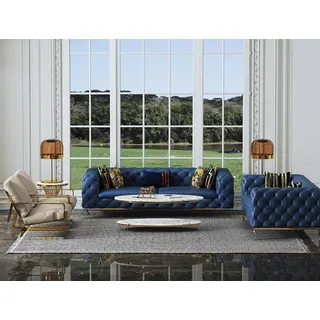 Ledersofa Sofagarnitur 3+2 Sitzer Set Garnitur Polstersofa Couch Sofa Couch Neu - Blau