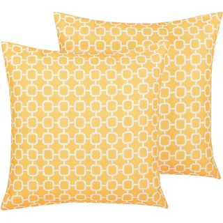 BELIANI Gartenkissen im 2er Set Gelb Polyester geometrisches Motiv Quadtratisch 40 x 40 cm Garten Terrasse Balkon Wohnzimmer - Gelb, Weiß