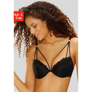 LASCANA Push-up-BH ", BH mit Bügel, Spitzen-BH, mit verführerischer Bänder-Optik" als Dessous-Set kombinierbar, sexy Unterwäsche, sexy Dessous, schwarz