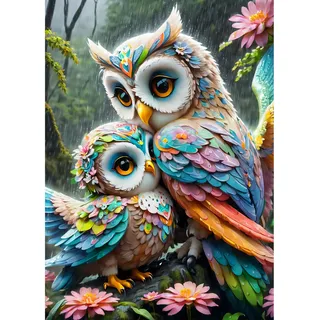 DPHERO DIY Eule Diamant Painting Bilder für Erwachsene Anfänger,5D Cartoon Diamond Painting Set,DIY Strass Bilder Blumen Diamant Kunst Kits,Runde Steine Diamant Painting für Zuhause Dekor 30x40 cm