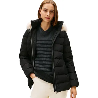 Tommy Hilfiger Damen. Pufferjacke Down Slim mit Fellbesatz, schwarz, M