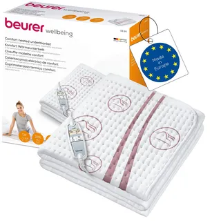 Beurer UB 90 Komfort Wärme-Unterbett, anschmiegsame Wärmebettunterlage mit zwei Temperaturzonen und je 9 Temperaturstufen, mit Rückschaltautomatik und Eco-Control, 150 x 80 cm, maschinenwaschbar, Weiß