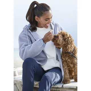 Fleecejacke ELBSAND, Damen, Gr. 40, hellblau, Obermaterial: 100% Polyester. Kapuzenfutter: 100% Polyester, unifarben, gerade hüftlang, Bündchen, Jacken Fleecejacke, mit Kapuze