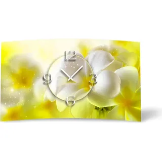 Blumen weiß gelb Designer Wanduhr modernes Wanduhren Design leise kein ticken dixtime 3D-0153 - Weiß