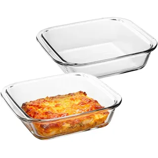 BAIFULAI 2 Stück Glas Auflaufform: 19.6×17×4.7cm Borosilikatglas Backform Rechteckig mit Griff, Backform Glas für den Airfryer & Überbackenes zum Zubereiten, Garen & Servieren(0.9L)