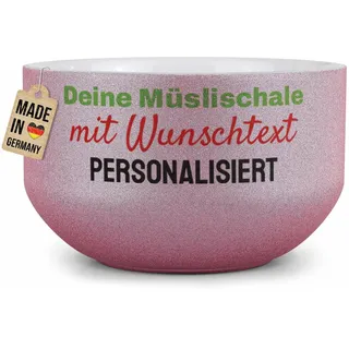 Print Royal PR Glitzer Müslischale mit Name oder Text selbst gestalten - Personalisierte Schüssel bedrucken - Individuelle Fotogeschenke zum Geburtstag, Weihnachten - Keramik, Pink 500 ml