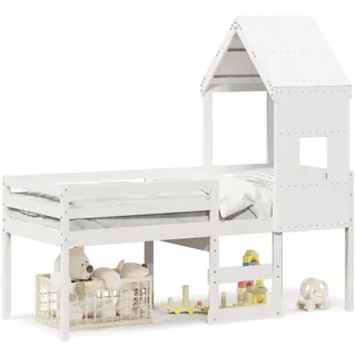 vidaXL Hochbett mit Dach Weiß 80x200 cm Massivholz Kiefer - Weiß
