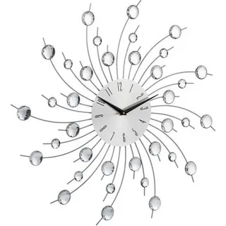 XL Wanduhr mit Glitzer-Effekt und Acrylsteinen, Silber, 58 cm x 57,5 cm - Silber
