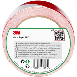 3M 767i Gefahren-Markierungs-Klebeband, 50 mm x 33 m, Rot/Weiss