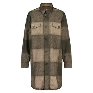 Agu Oversized Rain Langarmhemd - Army Green Check - M