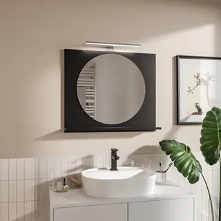 Runder LED-Badspiegel mit Ablage 70x60 cm 55 cm Schwarz – Badezimmerspiegel Wandspiegel - Schwarz