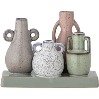 Bloomingville Grüne Steingutvase Aidan von Creative Collection, süße kleine Vase mit Botanik-Motiv für kleine Blumendekorationen, perfekt für den gedeckten Tisch, einzigartige Glasurfarbvariationen,