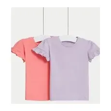 Girls M&S Collection 2pk Pure Cotton Frill T-Shirts (0-3 Yrs) - Pink Mix, Pink Mix - 0-3 M