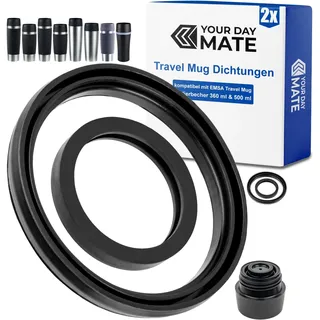 Ersatz Dichtringe Set, 2 Sätze, kompatibel mit EMSA TRAVEL MUG 360 ml Classic, 500 ml Grande, mit Komfort-Schraubverschluss und Vorgängermodell, aus Lebensmittel-Silikon, Isolierbecher Dichtungen Kit