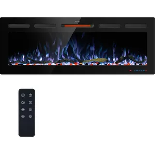 Kentsky 127cm WiFi Elektrische Kamineinsätze, Einbau- und Wandkamin Heizung W/einstellbare Flammenfarbe, Helligkeit, Thermostat, 9H Timer, App und Fernbedienung, 750/1500W