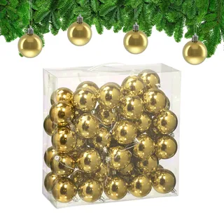 Relaxdays Weihnachtskugeln im 50er Set, Kunststoff, D: 6 cm, Festliche Weihnachtsbaumdeko, Baumschmuck glänzend, Gold