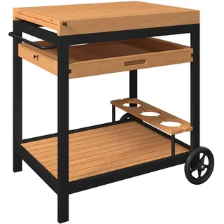 Ambia Garden Garten-Servierwagen , Schwarz, Teakfarben , Metall , Teakholz , 1 Schubladen , würfelförmig , 73x80x50 cm , ISO 9001, Bsci, FSC 100% , ausziehbar, wetterbeständig, einfacher Aufbau , Gartenmöbel, Gartentische, Garten-Beistelltische