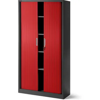 Jan Nowak Rollladenschrank Aktenschrank Büroschrank mit Rolltüren Querrollladenschrank Metall Pulverbeschichtung 4 Einlegeböden 185 cm x 90 cm x 45 cm (Anthrazit-Rot)