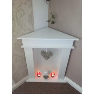 Eckkamin weiß "Glitzer", Kaminumrandung weiß, Kaminkonsole