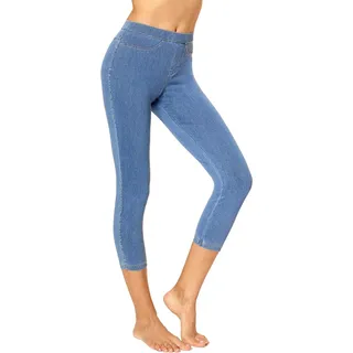 No Nonsense Klassische Capri-Denim-Leggings für Damen, mit Taschen, stilvolle und Bequeme Schlupfjeans für Frauen, Light Denim, X-Groß