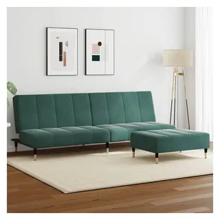 vidaXL Schlafsofa 2-Sitzer mit Fußhocker Dunkelgrün Samt