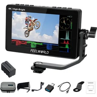FEELWORLD F5PROX Kamera Field Monitor 5.5 Zoll 1600Nit Touchscreen 3D LUT 1920x1080 IPS 4K HDMI DSLR Camera Monitor mit F970 Akku Kameratasche Typ-C-Eingang
