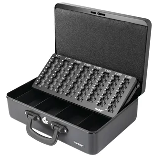 HMF 22037-02 Geldkassette mit Münzzählbrett und 2 Tragegriffe, 36 x 25 x 11 cm, Schwarz