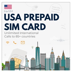 travSIM USA SIM Karte | 10GB Mobile Daten bei 4G/5G Geschwindigkeiten | Unbegrenzte lokale Anrufe & SMS | Unbegrenzte Internationale Anrufe zu 85+ Länder | SIM Karte USA 30 Tage