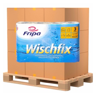 Fripa Wischfix Küchenrolle, 3-lagig, 100% Zellstoff mit Saugprägung, 26 x 24 cm, 1 Palette = 21 Pakete = 168 Packungen = 672 Rollen à 51 Blatt