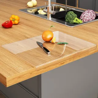 JJL Acryl-Schneidebrett mit Thekenlippe 51 x 40 cm - BPA-frei, rutschfest, Transparent - Multifunktional für Brot, Fleisch, Gemüse, Küchendekoration & Geschenk